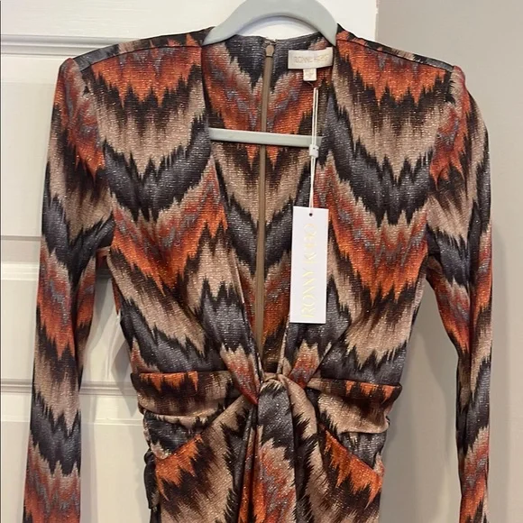 Ronny Kobo Collection Zigzag Long Sleeve Dress - Orange and Black - Picture 5 of 5